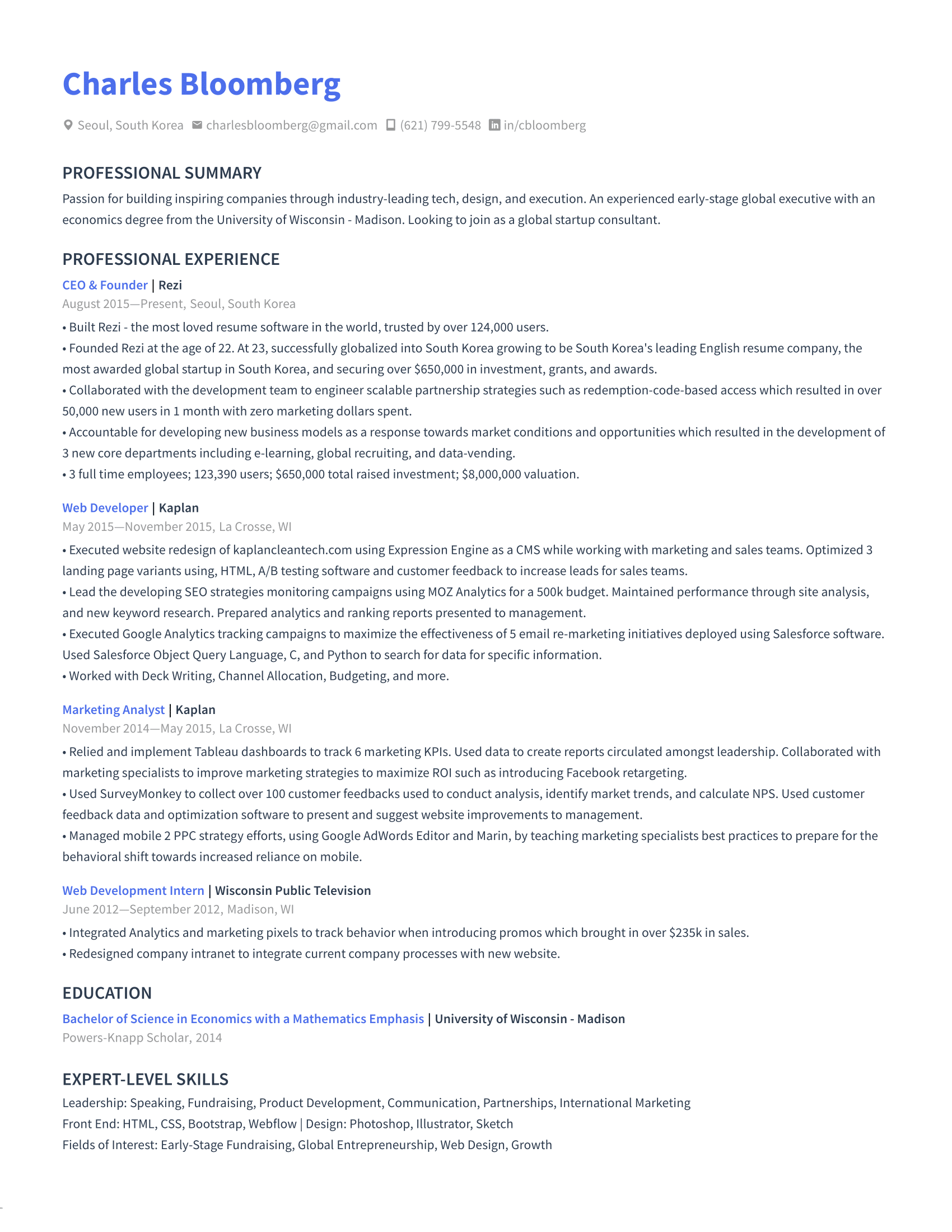 Modern resume template example