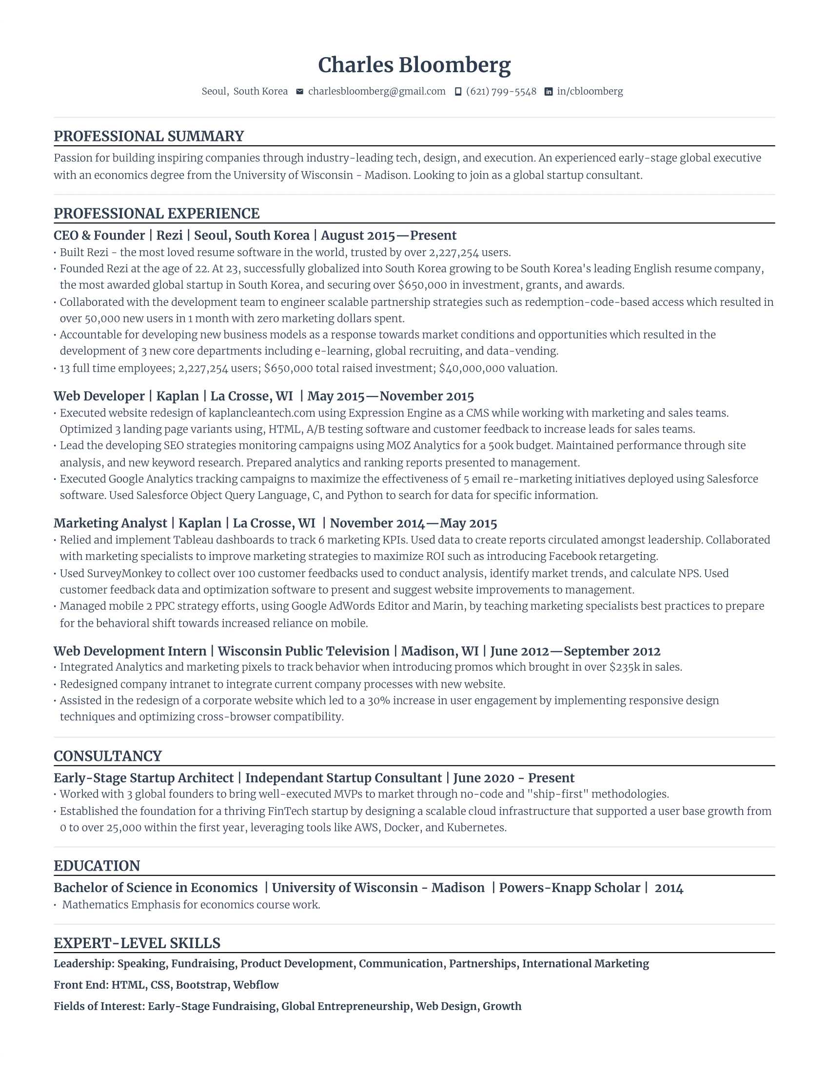 Compact resume template example