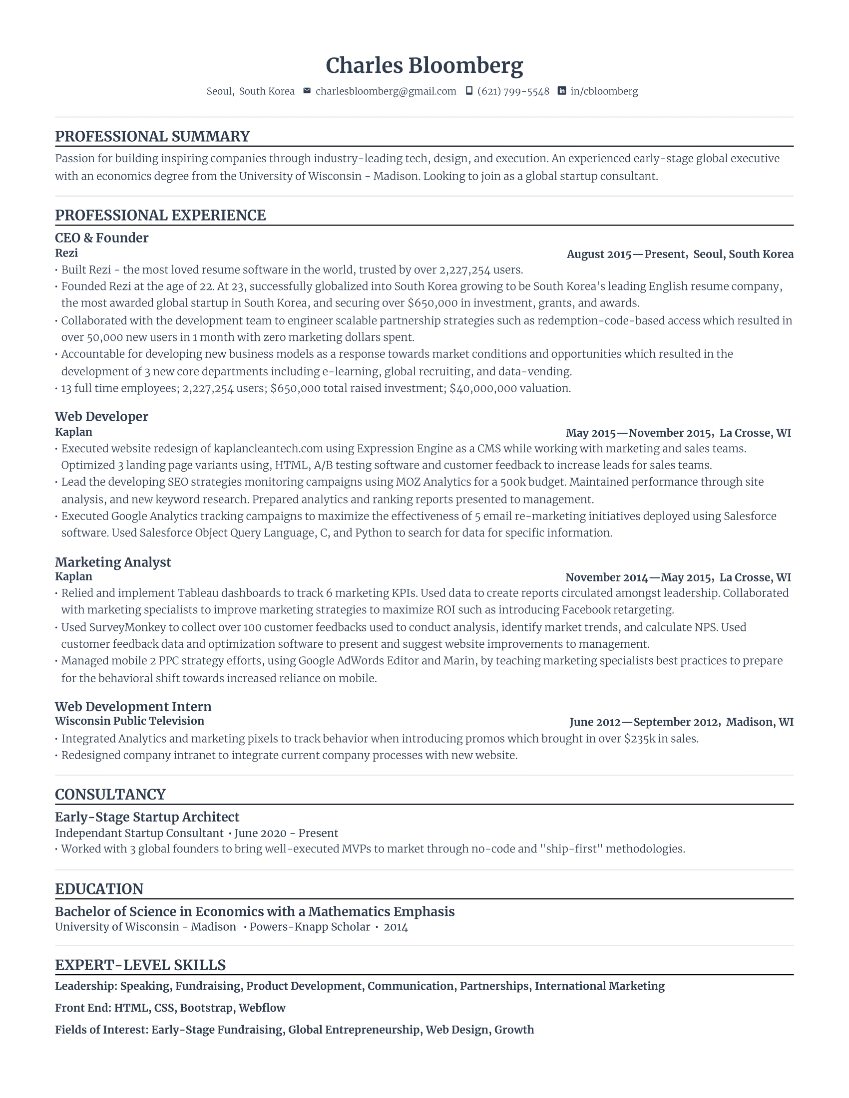 Standard resume template example